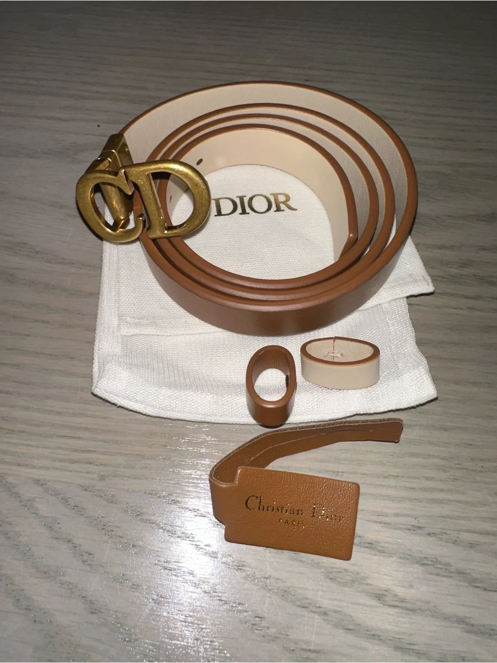 Dior Brown and Cream Leather Belt with Gold CD Buckle